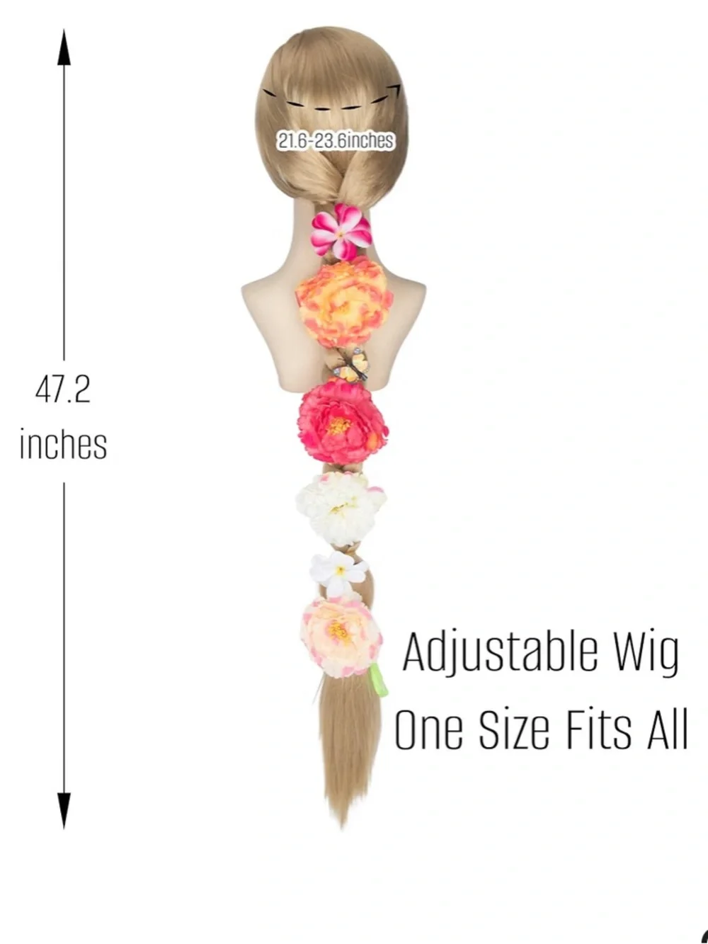 NWT Blonde 47” Floral Braided Wig with Flower Clips